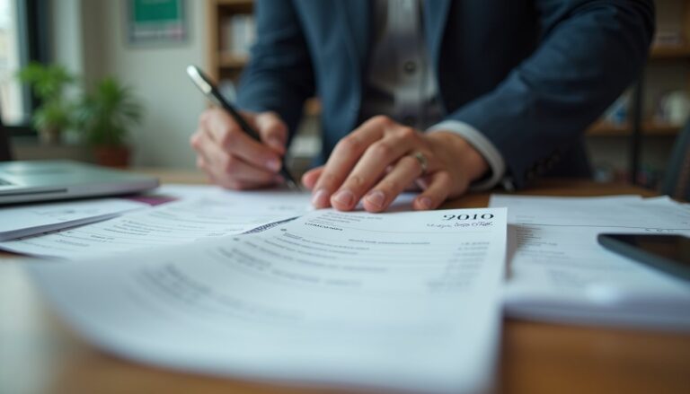 Business owner signing financial documents